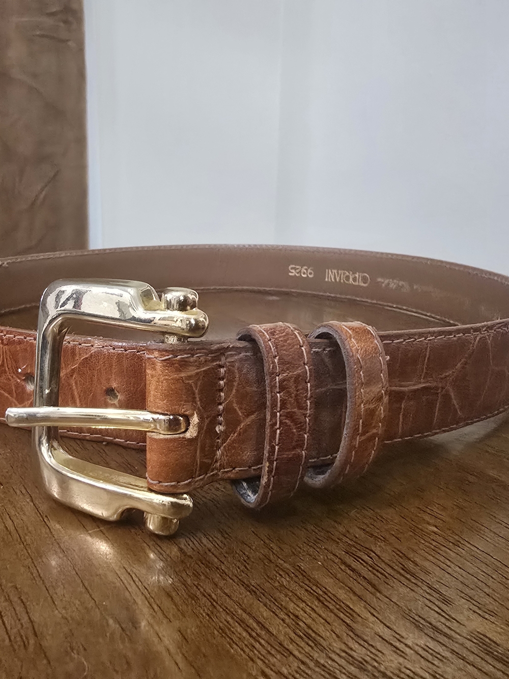 VTG Cipriani Italy Alligator Embossed Calfskin Leather & Brass Belt Size Medium